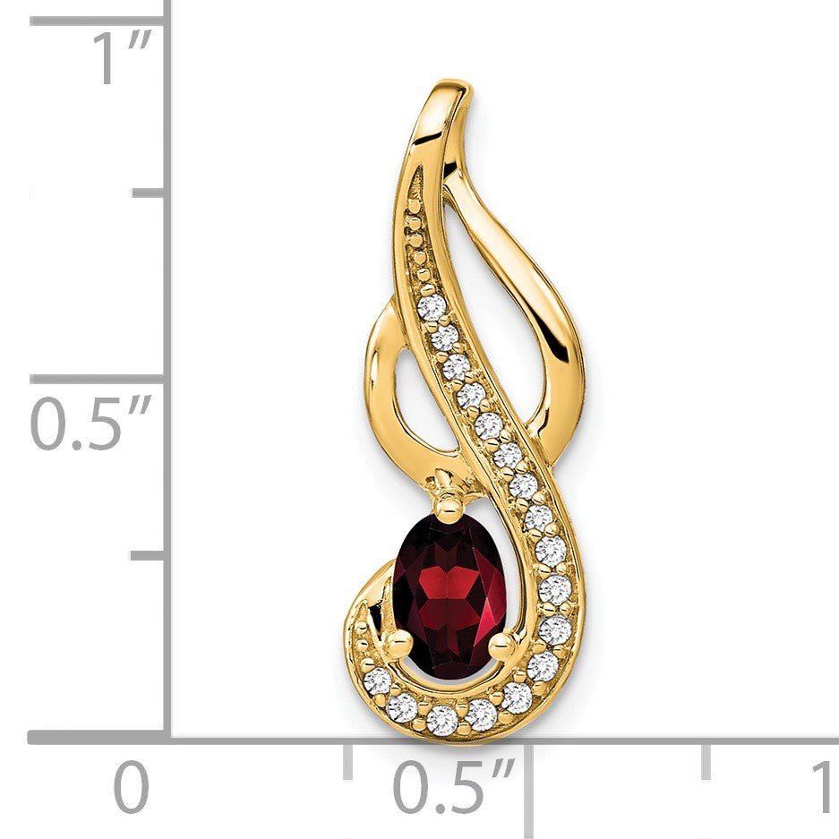 14k 6x4mm Oval Garnet and Diamond Swirl Chain Slide