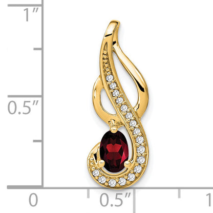14k 6x4mm Oval Garnet and Diamond Swirl Chain Slide