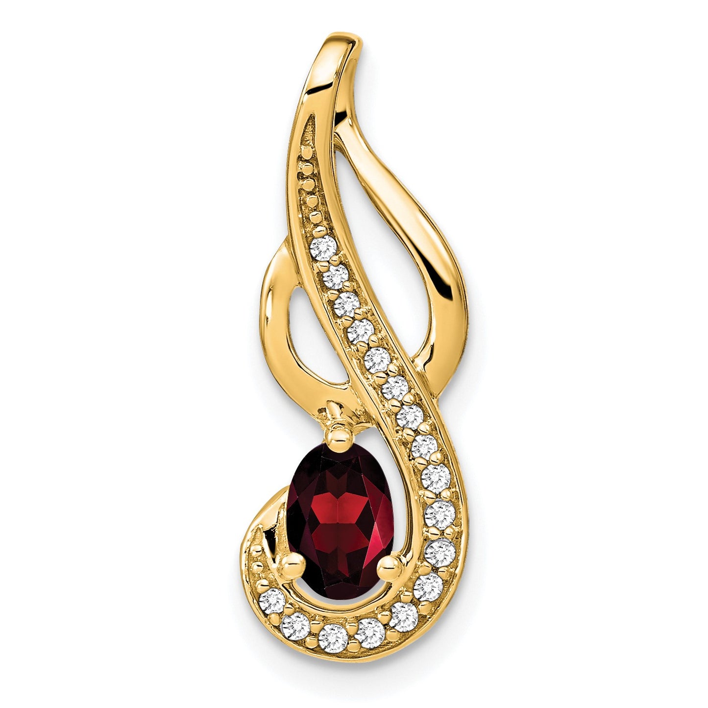 14k 6x4mm Oval Garnet and Diamond Swirl Chain Slide
