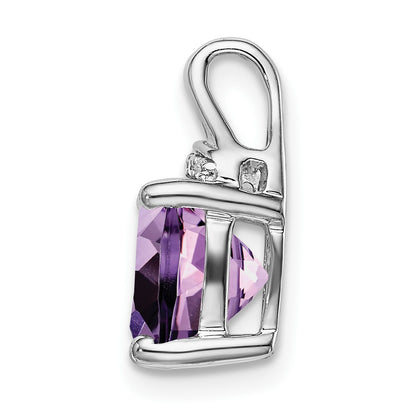 14k White Gold 8mm Cushion Amethyst and Diamond Chain Slide