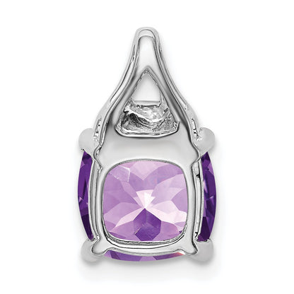 14k White Gold 8mm Cushion Amethyst and Diamond Chain Slide