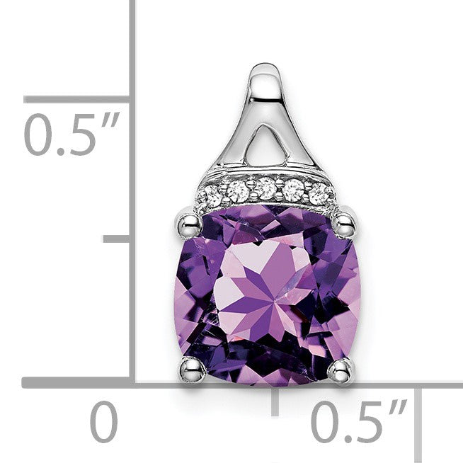 14k White Gold 8mm Cushion Amethyst and Diamond Chain Slide