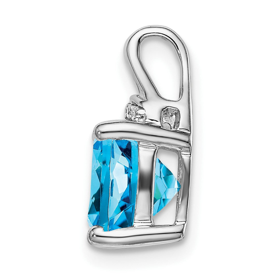 14k White Gold 8mm Cushion Blue Topaz and Diamond Chain Slide