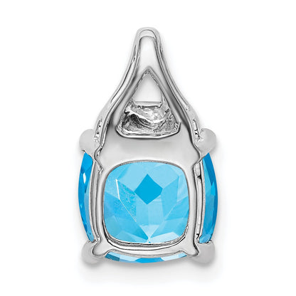 14k White Gold 8mm Cushion Blue Topaz and Diamond Chain Slide