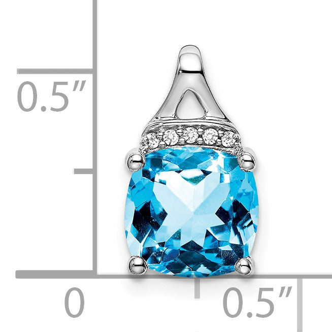 14k White Gold 8mm Cushion Blue Topaz and Diamond Chain Slide