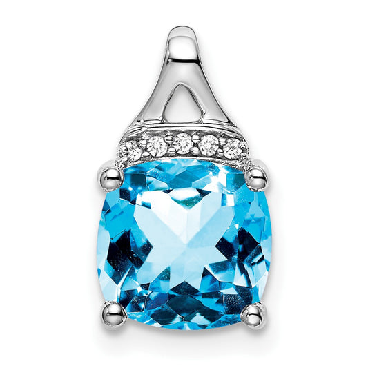 14k White Gold 8mm Cushion Blue Topaz and Diamond Chain Slide