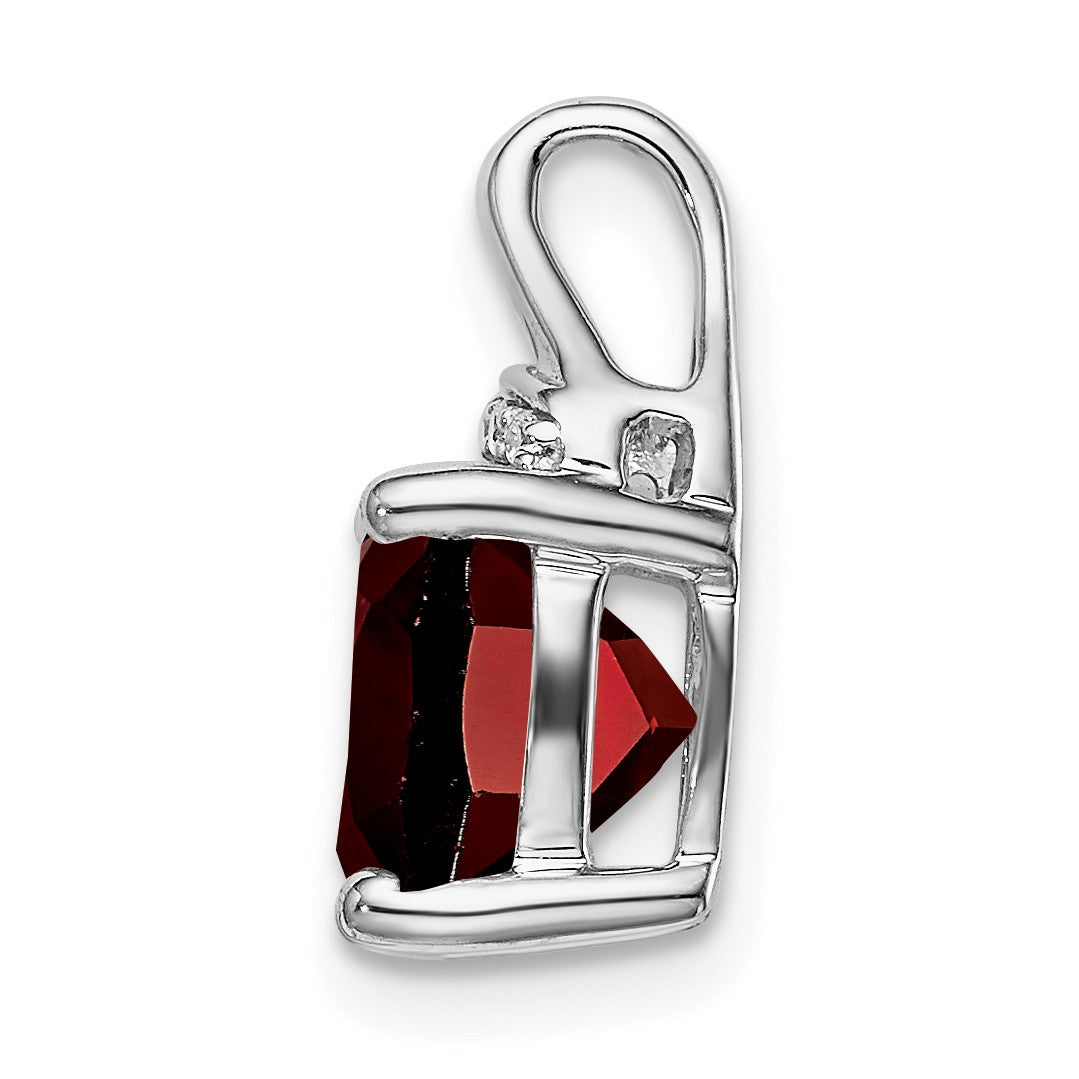 14k White Gold 8mm Cushion Garnet and Diamond Chain Slide