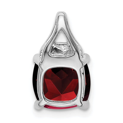 14k White Gold 8mm Cushion Garnet and Diamond Chain Slide