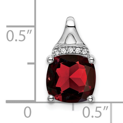 14k White Gold 8mm Cushion Garnet and Diamond Chain Slide