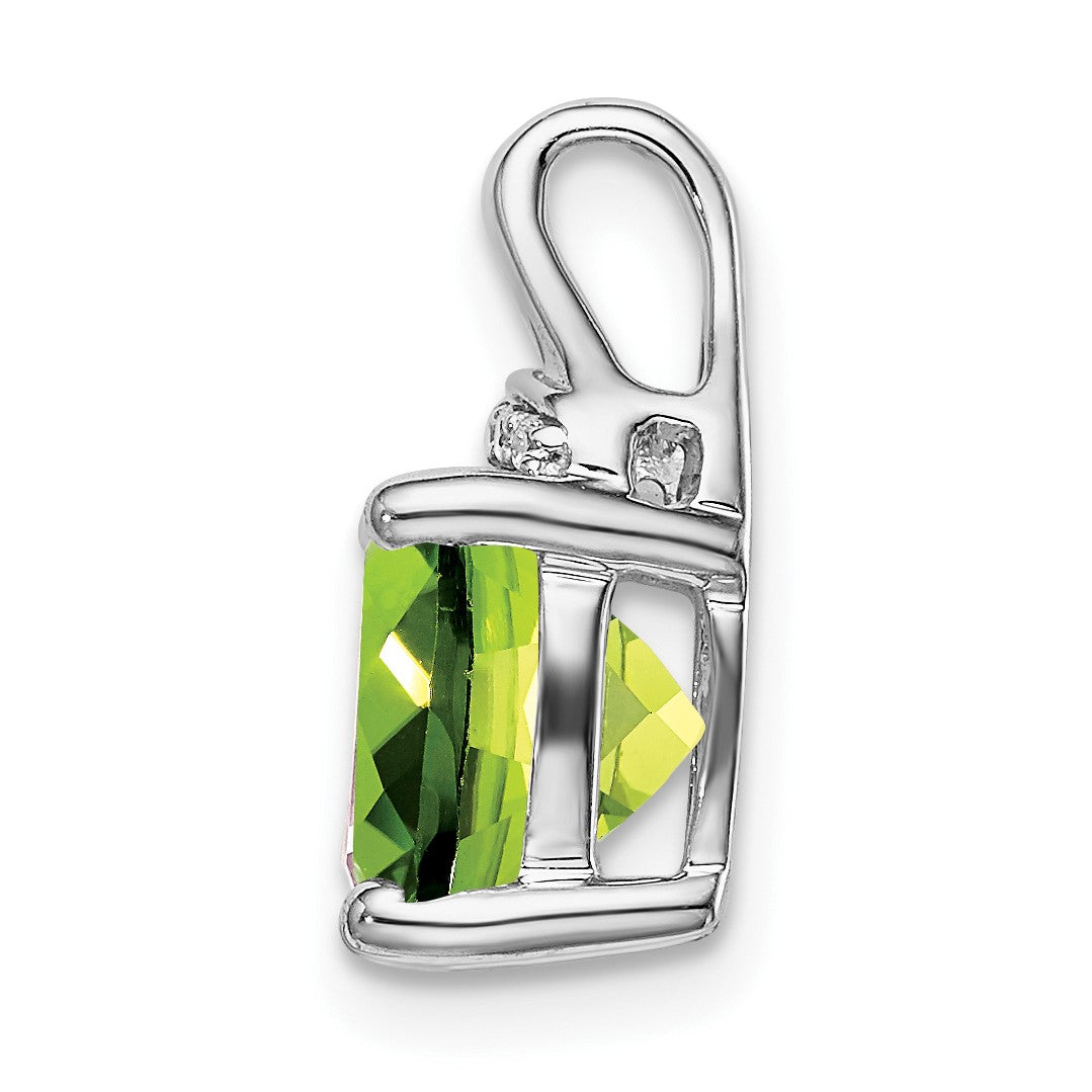 14k White Gold 8mm Cushion Peridot and Diamond Chain Slide