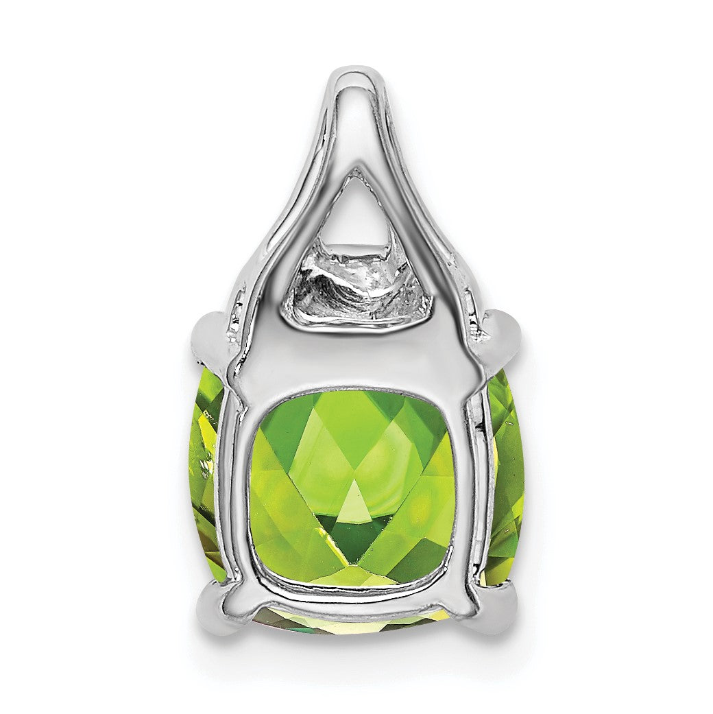 14k White Gold 8mm Cushion Peridot and Diamond Chain Slide