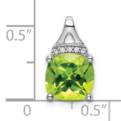14k White Gold 8mm Cushion Peridot and Diamond Chain Slide