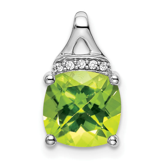 14k White Gold 8mm Cushion Peridot and Diamond Chain Slide