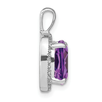 14k White Gold 10mm Cushion Amethyst and Diamond Halo Pendant