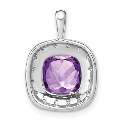 14k White Gold 10mm Cushion Amethyst and Diamond Halo Pendant