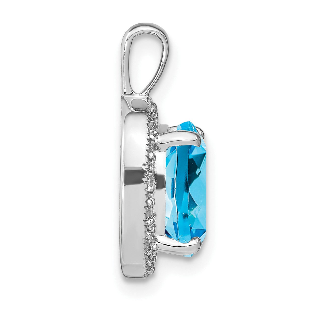 14k White Gold 10mm Cushion Blue Topaz and Diamond Halo Pendant