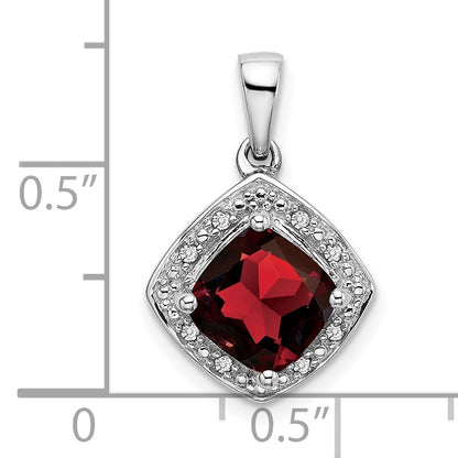 14k White Gold 7mm Cushion Garnet and Diamond Halo Pendant