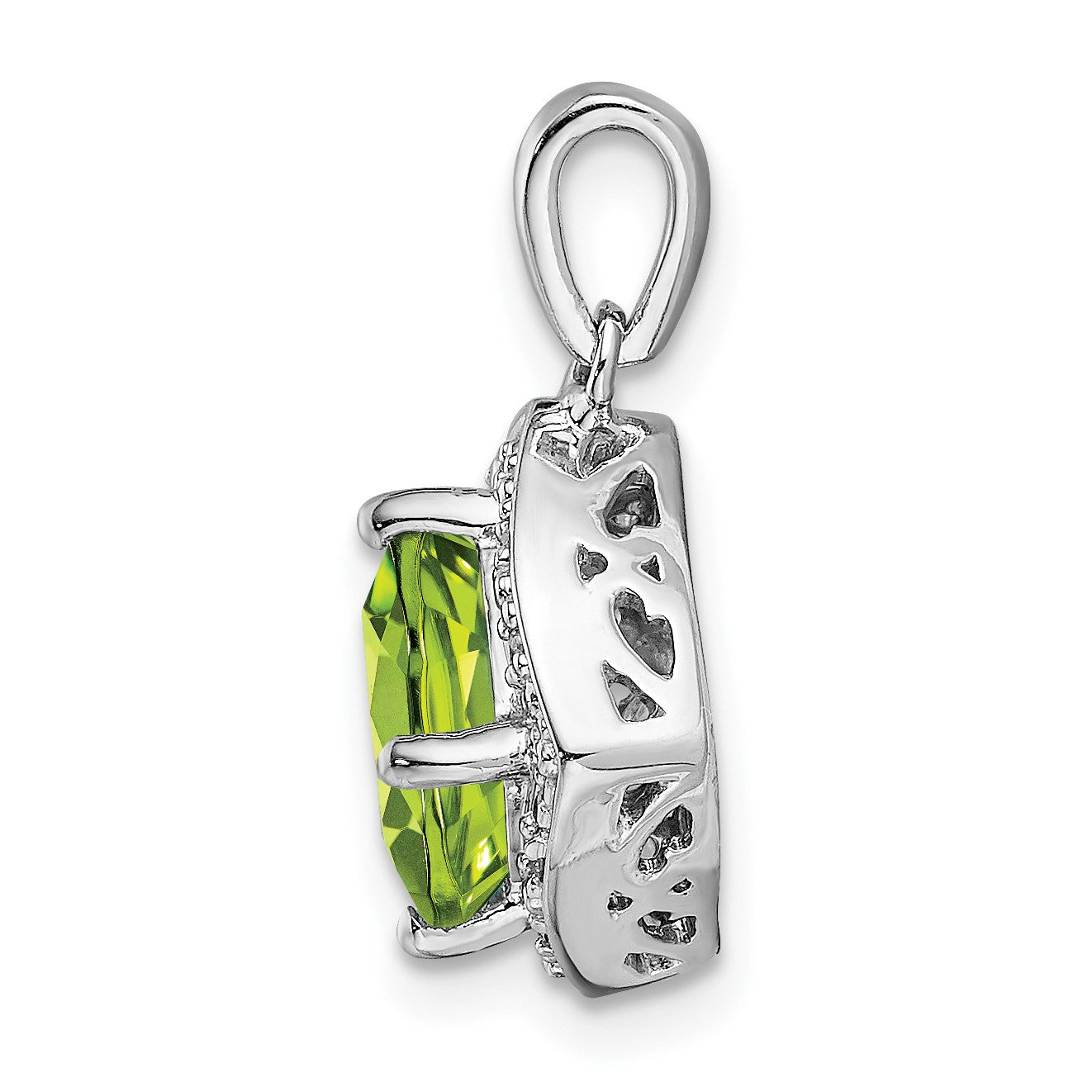 14k White Gold 7mm Cushion Peridot and Diamond Halo Pendant
