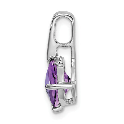 14k White Gold 7mm Cushion Amethyst and Diamond Pendant