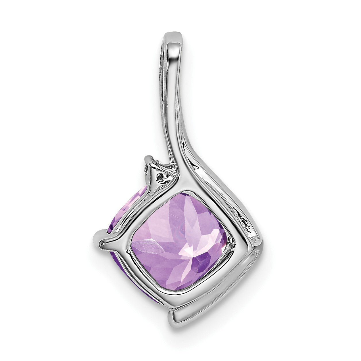 14k White Gold 7mm Cushion Amethyst and Diamond Pendant