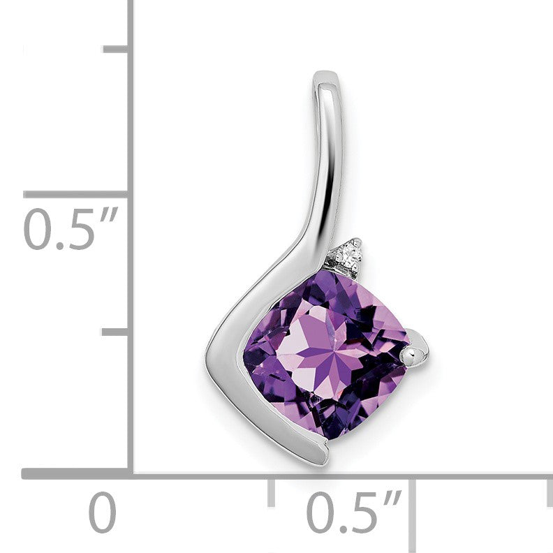 14k White Gold 7mm Cushion Amethyst and Diamond Pendant