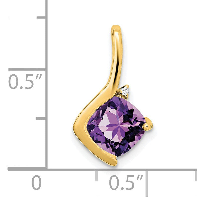 14k 7mm Cushion Amethyst and Diamond Pendant