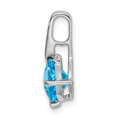 14k White Gold 7mm Cushion Blue Topaz and Diamond Pendant