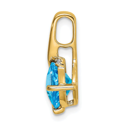 14k 7mm Cushion Blue Topaz and Diamond Pendant