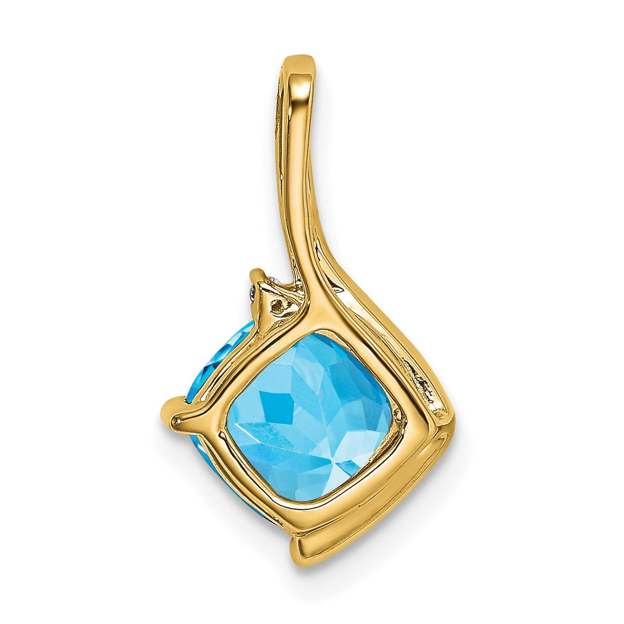 14k 7mm Cushion Blue Topaz and Diamond Pendant