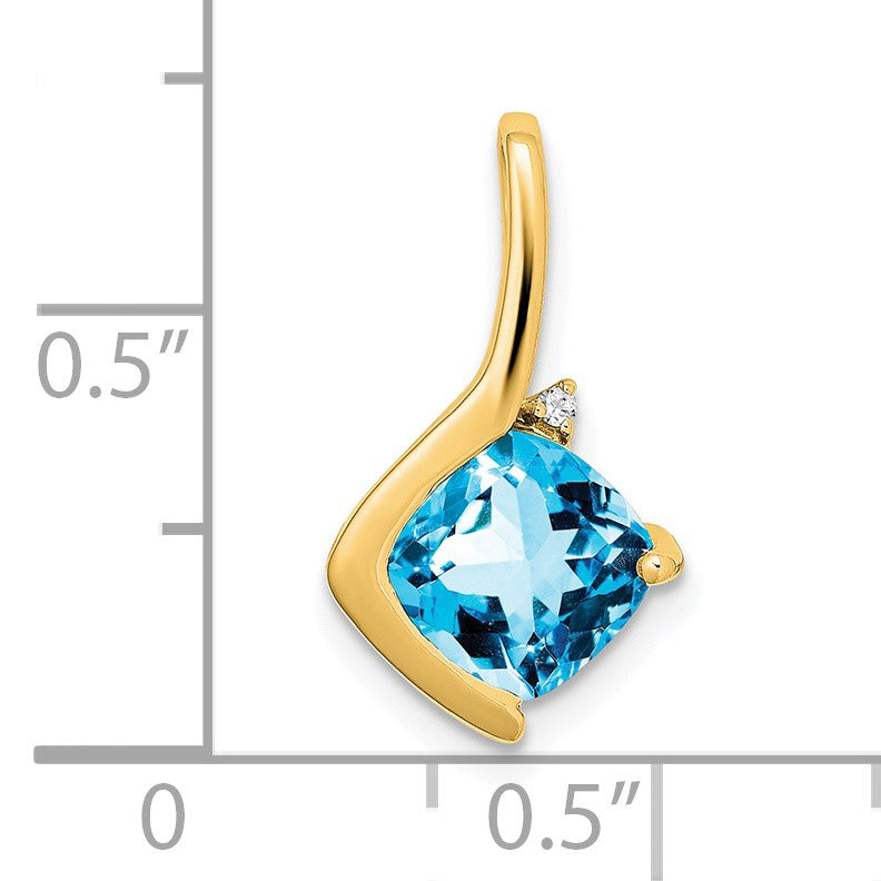 14k 7mm Cushion Blue Topaz and Diamond Pendant