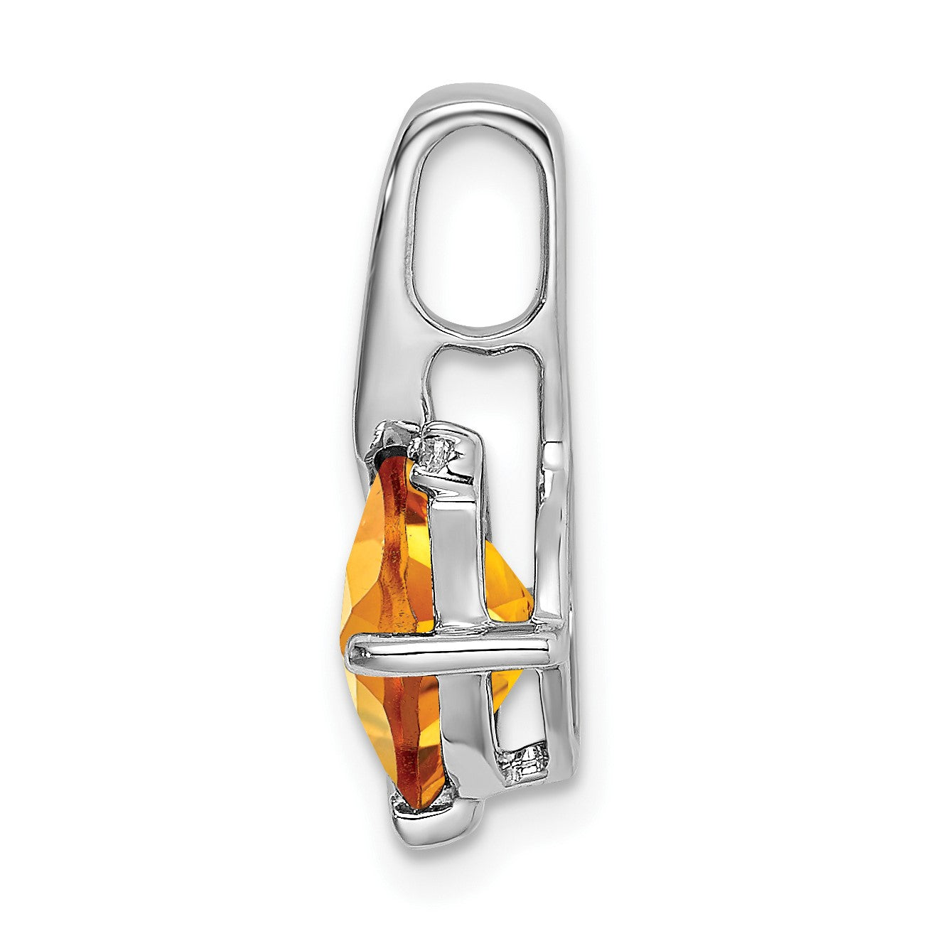 14k White Gold 7mm Cushion Citrine and Diamond Pendant