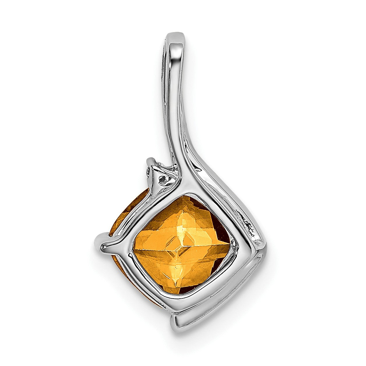 14k White Gold 7mm Cushion Citrine and Diamond Pendant