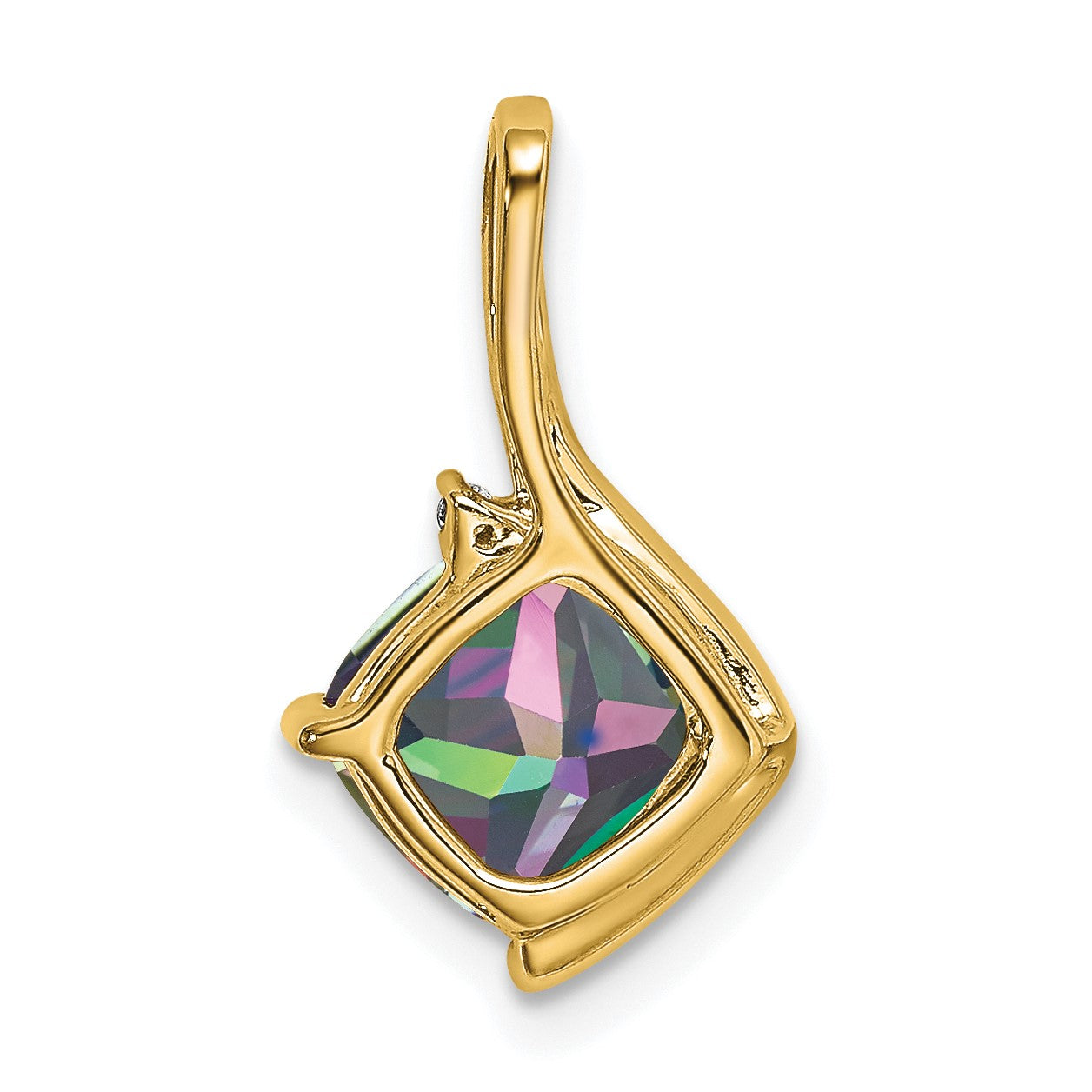 14k 7mm Cushion Mystic Fire Topaz and Diamond Pendant