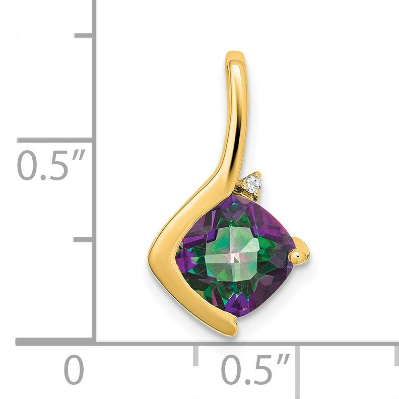 14k 7mm Cushion Mystic Fire Topaz and Diamond Pendant