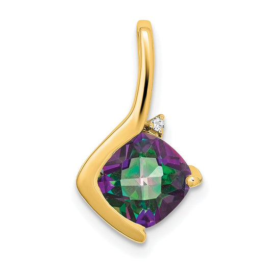 14k 7mm Cushion Mystic Fire Topaz and Diamond Pendant