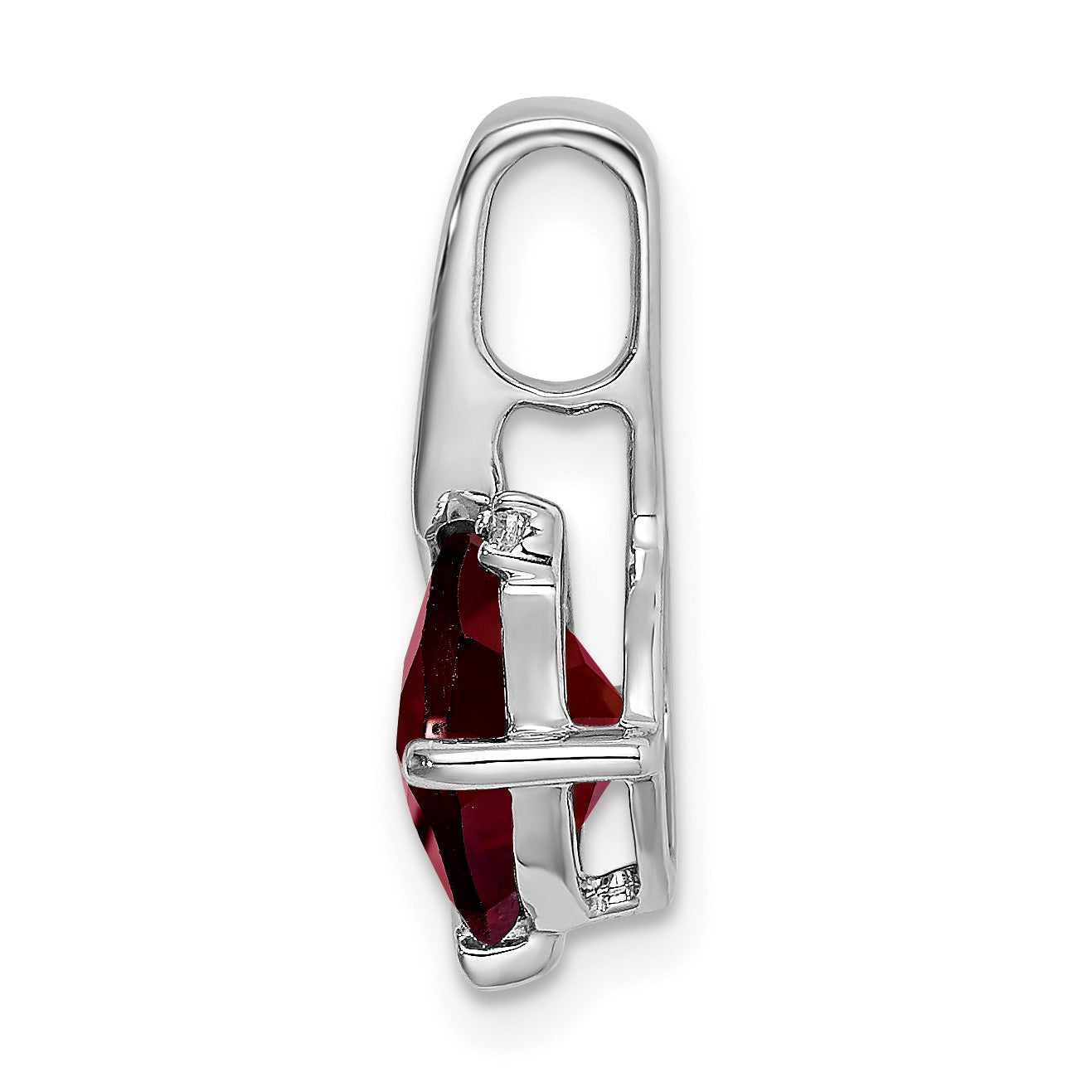 14k White Gold 7mm Cushion Garnet and Diamond Pendant