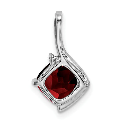 14k White Gold 7mm Cushion Garnet and Diamond Pendant
