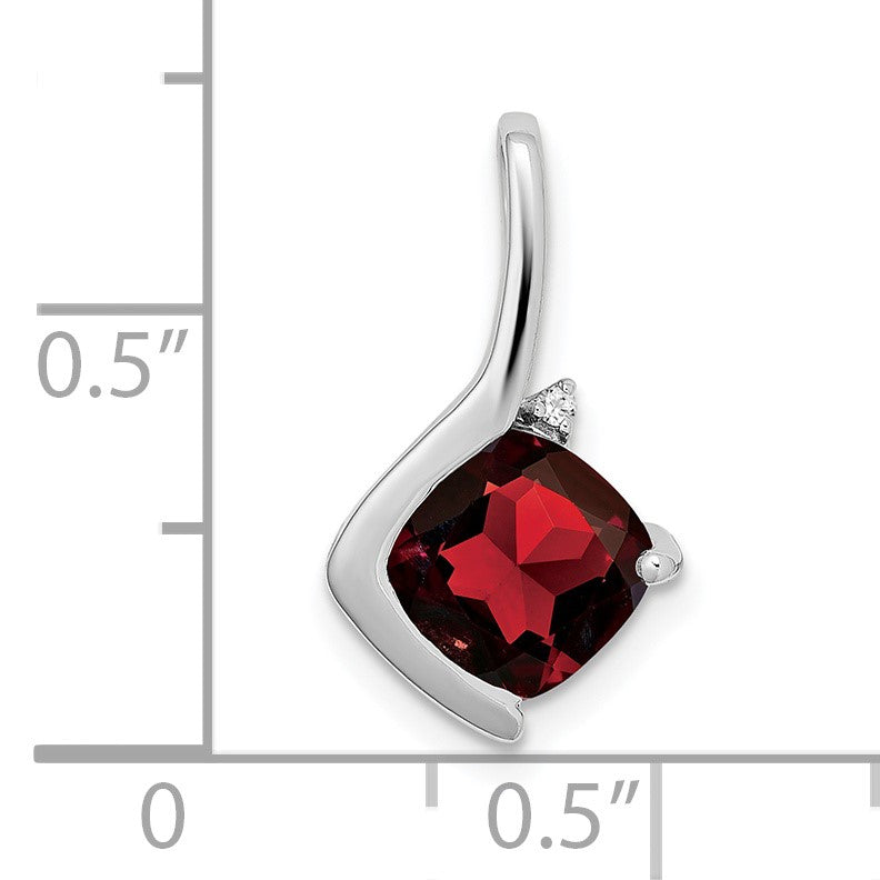 14k White Gold 7mm Cushion Garnet and Diamond Pendant