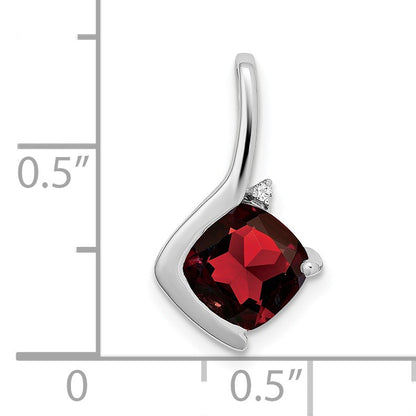 14k White Gold 7mm Cushion Garnet and Diamond Pendant