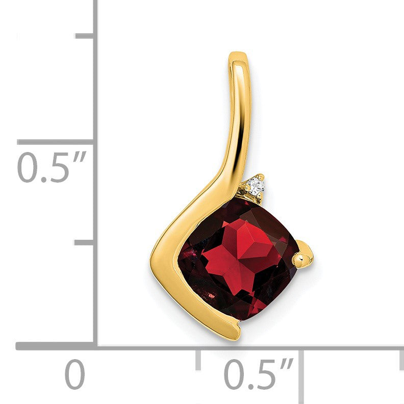 14k 7mm Cushion Garnet and Diamond Pendant