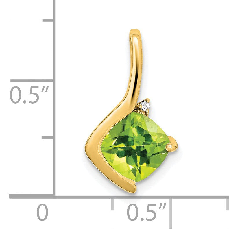 14k 7mm Cushion Peridot and Diamond Pendant