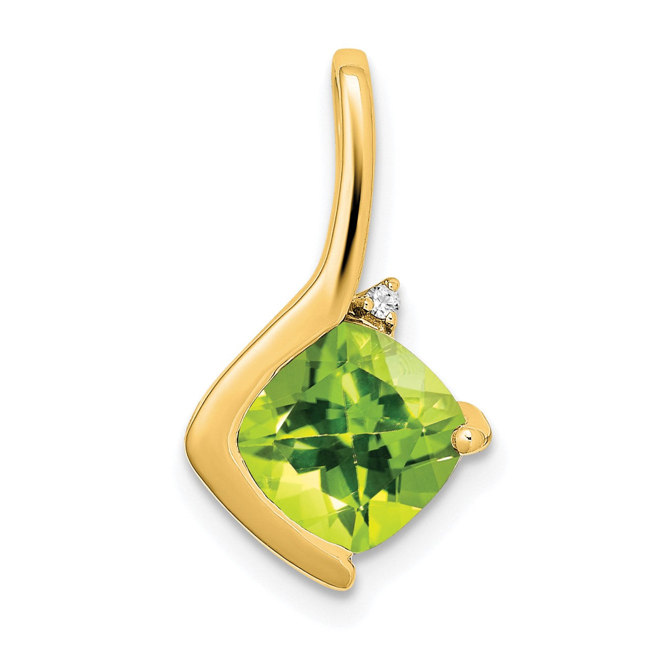 14k 7mm Cushion Peridot and Diamond Pendant