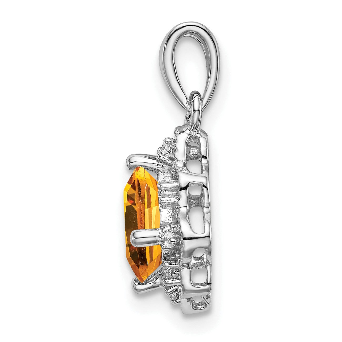 14k White Gold 7mm Cushion Citrine and Diamond Scalloped Pendant