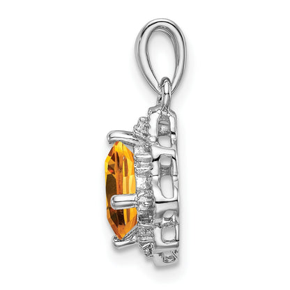 14k White Gold 7mm Cushion Citrine and Diamond Scalloped Pendant