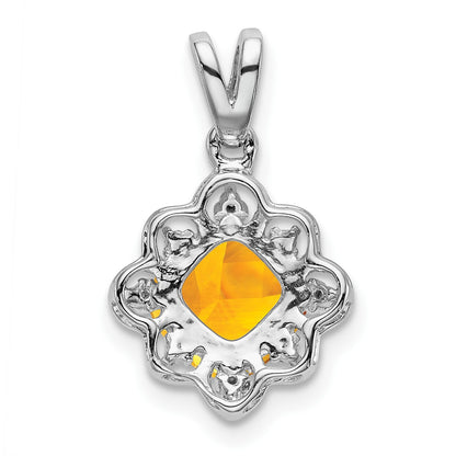 14k White Gold 7mm Cushion Citrine and Diamond Scalloped Pendant
