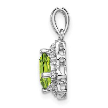 14k White Gold 7mm Cushion Peridot and Diamond Scalloped Pendant