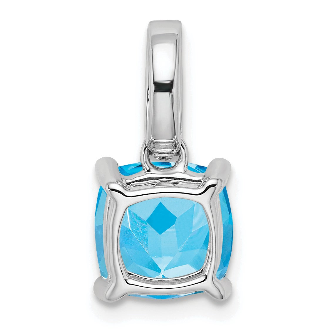 14k White Gold 8mm Cushion Blue Topaz and Diamond Pendant
