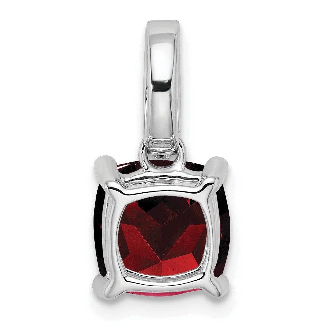 14k White Gold 8mm Cushion Garnet and Diamond Pendant