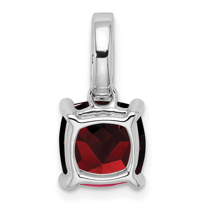 14k White Gold 8mm Cushion Garnet and Diamond Pendant
