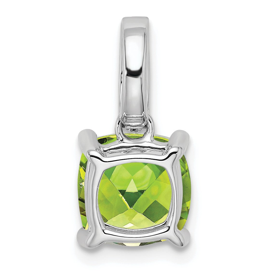 14k White Gold 8mm Cushion Peridot and Diamond Pendant